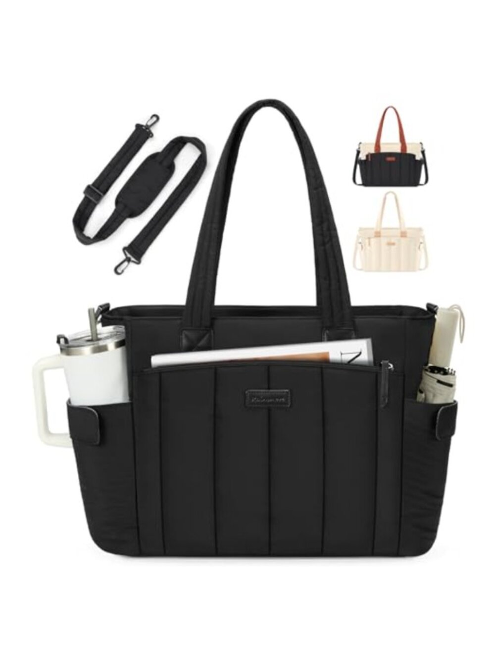Puffer Tote Bag 15.6" Laptop Quilted Nylon 19 Pockets Cup Holder